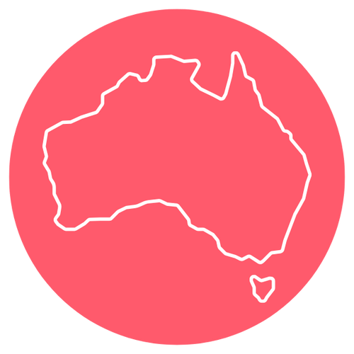 Outline of Australia on a pink circle